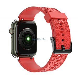 Curea de schimb (dimensiune personalizată, mare, silicon, 3D) ROȘU Apple Watch Series 8 45mm, Apple Watch Series 7 45mm, Apple Watch Series 4 44mm, Apple Watch Series 5 44mm, Apple Watch Series 6 44mm, Apple Watch Series SE 2 44mm, Măr