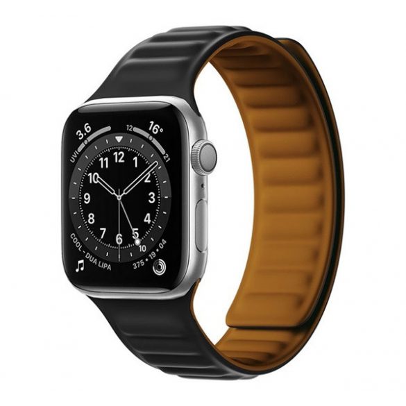 Curea de schimb (dimensiune personalizată, mare, silicon, efect piele, 3D, magnetică) NEGRU Apple Watch Series 7 45mm, Apple Watch Series 8 45mm, Apple Watch Series 9 45mm