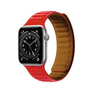 Curea de schimb (dimensiune personalizată, mică, silicon, efect piele, 3D, magnetică) ROȘU Apple Watch Series 7 41mm, Apple Watch Series 8 41mm, Apple Watch Series 9 41mm