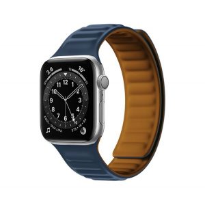 Curea de schimb (dimensiune personalizată, mare, silicon, efect piele, 3D, magnetică) ALBASTRU ÎNCHIS Apple Watch Series 7 45mm, Apple Watch Series 8 45mm, Apple Watch Ultra 49mm, Apple Watch Series 4 44mm, Apple Watch Series 5 44mm, Apple Watch Ser