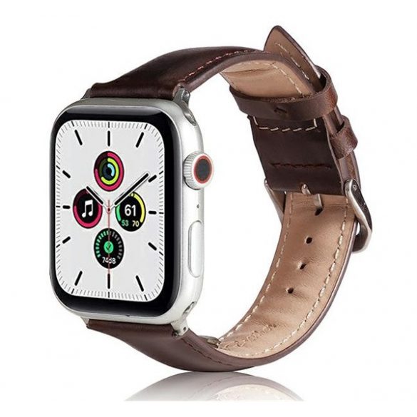 Curea de schimb (dimensiune personalizată, mare, silicon, efect piele) MARO ÎNCHIS Apple Watch Series 1 42mm, Apple Watch Series 2 42mm, Apple Watch Series 3 42mm, Apple Watch Series 4 44mm, Apple Watch Series 5 44mm, Apple Watch Series 6 44mm , App