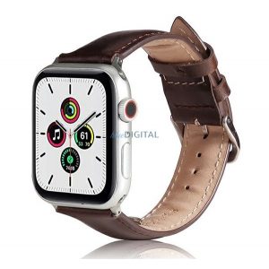 Curea de schimb (dimensiune personalizată, mică, silicon, efect piele) MARO ÎNCHIS Apple Watch Series 1 38mm, Apple Watch Series 2 38mm, Apple Watch Series 3 38mm, Apple Watch Series 4 40mm, Apple Watch Series 5 40mm, Apple Watch Series 6 40mm , App