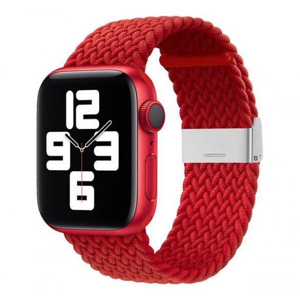 Curea de schimb (dimensiune personalizată, mare, textil) ROȘU Apple Watch Ultra 49 mm, Apple Watch Series 7 45 mm, Apple Watch Series 8 45 mm, Apple Watch Series 4 44 mm, Apple Watch Series SE 2 44 mm, Apple Watch Series SE 44 mm, Apple W