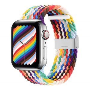 Curea de schimb (dimensiune personalizată, mare, textilă, curcubeu) ALB Apple Watch Series 4 44mm, Apple Watch Series 5 44mm, Apple Watch Series 1 42mm, Apple Watch Series 2 42mm, Apple Watch Series 3 42mm, Apple Watch Series 6 44mm, Apple Ceas