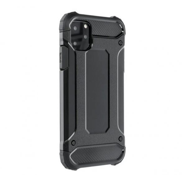 Protector de telefon din plastic Defender (rezistenta la impact mediu, colt cu perna de aer, interior din silicon, efect metalic) NEGRU Apple iPhone 15 Pro Max