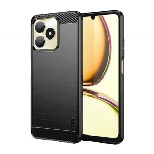 Protector de telefon din silicon MOFI (rezistență medie la impact, colț cu pernă de aer, periat, model carbon) NEGRU Realme C53