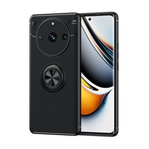 protecțiede telefon din silicon (funcție de suport de birou, inel de fixare a telefonului, rotativ la 360°, placă metalică încorporată) negru Realme 11 Pro, Realme 11 Pro Plus