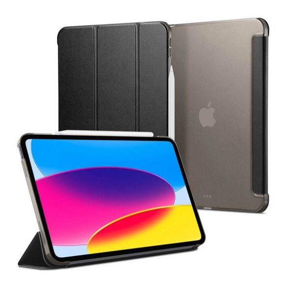 Husă SPIGEN SMART FOLD în picioare, efect piele (FLIP activ, deschidere laterală, funcție suport desktop TRIFOLD) negru Apple IPAD 10.9 (2022)