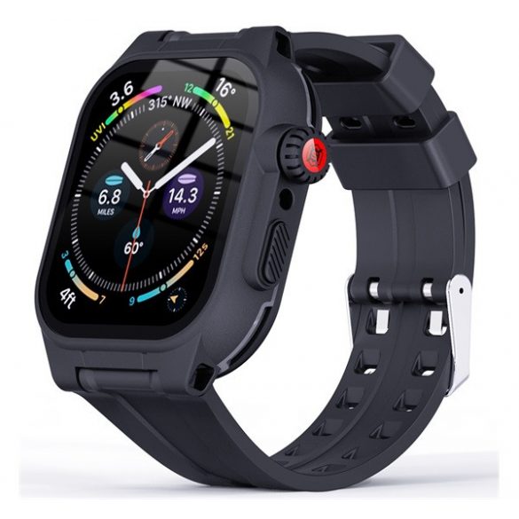 Cadru din plastic SHELLBOX (curea din silicon, rezistență puternică la impact, IP68 impermeabil + sticlă de protecție a ecranului) ALBASTRU ÎNCHIS Apple Watch Series 7 41mm, Apple Watch Series 8 41mm, Apple Watch Series 9 41mm