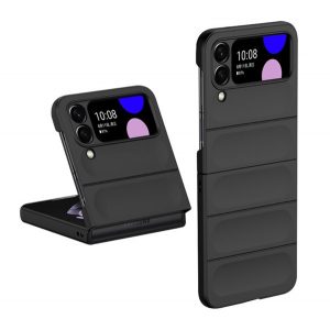 Husă silicon pentru telefon (mediu rezistent la șocuri, protecție cameră, model 3D) negru Samsung Galaxy Z Flip4 5G (SM-F721)