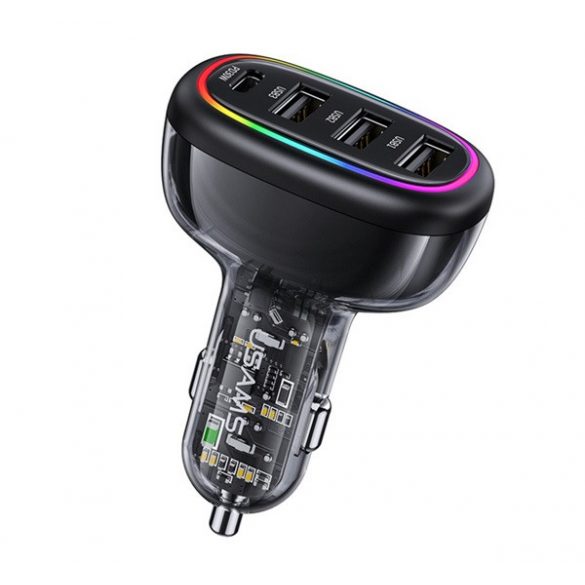 Încărcător auto USAMS C34 3 prize USB+Type-C (48W, încărcător rapid PD) NEGRU