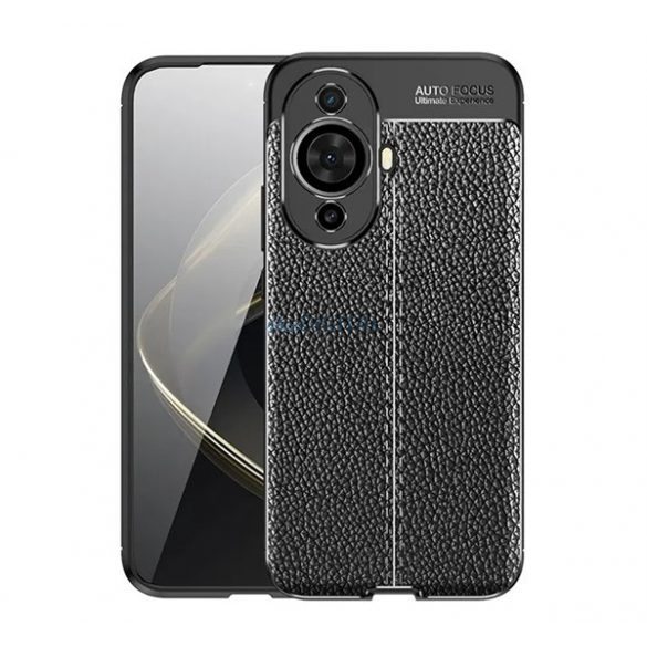 Protector de telefon din silicon (rezistenta la impact mediu, efect piele, model de cusaturi) NEGRU Huawei Nova 11