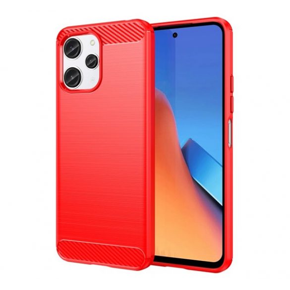 Protector de telefon din silicon (rezistenta la impact mediu, colt cu perna de aer, periat, model carbon) RED Xiaomi Redmi 12