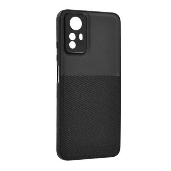 protecțiede telefon din plastic (cadru din silicon, rezistent la impact mediu, placă metalică încorporată, spate cu efect de piele, model cu dungi) negru Xiaomi Redmi Note 12S