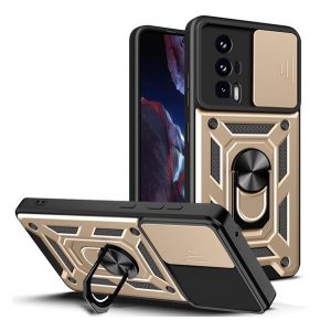 Defender protecție din plastic pentru telefon (rezistent la impact mediu, interior din silicon, inel de fixare a telefonului, protecție a camerei) GOLD Xiaomi Poco F5 Pro