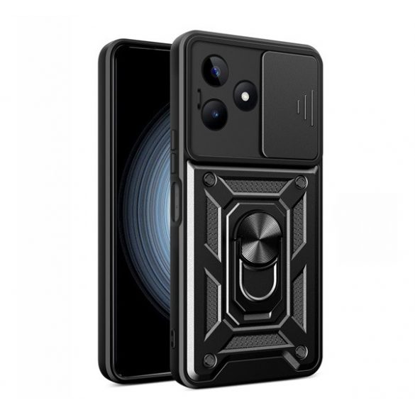 Protector de telefon din plastic Defender (rezistent mediu la impact, interior din silicon, inel suport telefon, protectie camera) NEGRU Realme C53