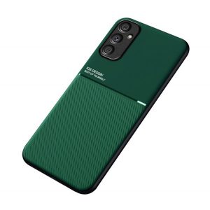 Protecție din plastic pentru telefon (cadru din silicon, rezistență medie la impact, placă metalică încorporată, spate cu efect piele, model în dungi) VERDE ÎNCHIS Samsung Galaxy A34 5G (SM-A346)