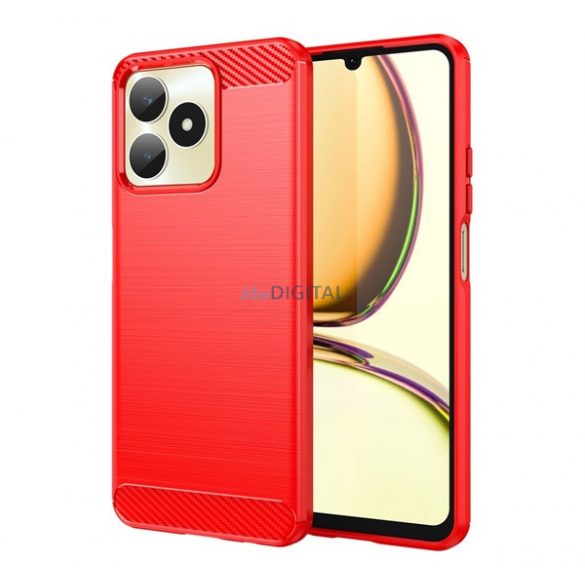 Protector de telefon din silicon (rezistență medie la impact, colț cu pernă de aer, periat, model carbon) RED Realme C53