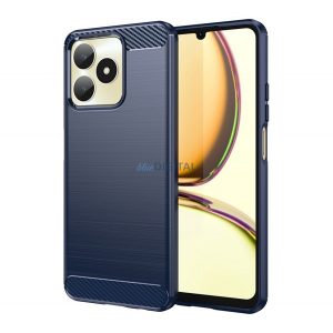 Protector de telefon din silicon (rezistență medie la impact, colț cu pernă de aer, periat, model carbon) ALBASTRU ÎNCHIS Realme C53