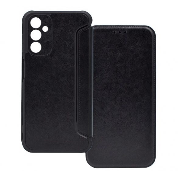 Husă în picioare, efect piele (FLIP, deschidere laterală, colț cu pernă de aer, protecție pentru cameră) NEGRU Samsung Galaxy A14 4G (SM-A145), Samsung Galaxy A14 5G (SM-A146)