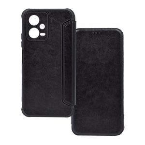 Carcasa in picioare, efect piele (FLIP, deschidere laterala, colt cu perna de aer, protectie camera) NEGRU Xiaomi Redmi Note 12 5G