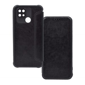 Carcasa in picioare, efect piele (FLIP, deschidere laterala, colt cu perna de aer, protectie camera) NEGRU Xiaomi Redmi 10C