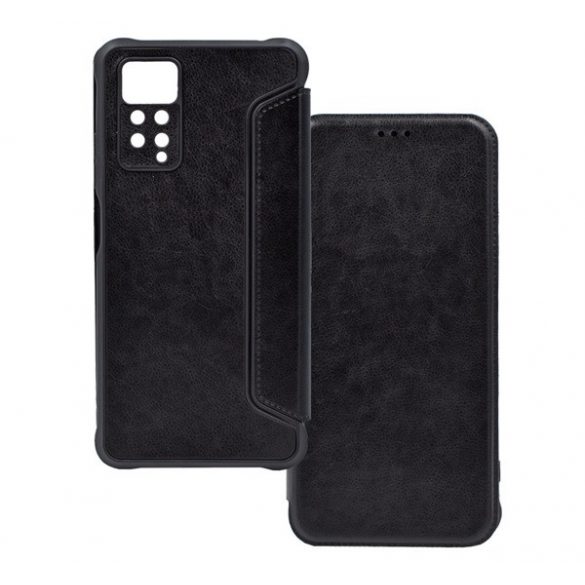 Carcasa in picioare, efect piele (FLIP, deschidere laterala, colt cu perna de aer, protectie camera) NEGRU Xiaomi Redmi Note 11 Pro