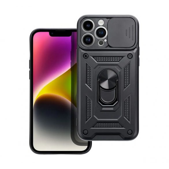 Protector de telefon din plastic Defender (rezistenta la impact mediu, interior din silicon, inel suport telefon, protectie camera) NEGRU Apple iPhone 15 Pro Max