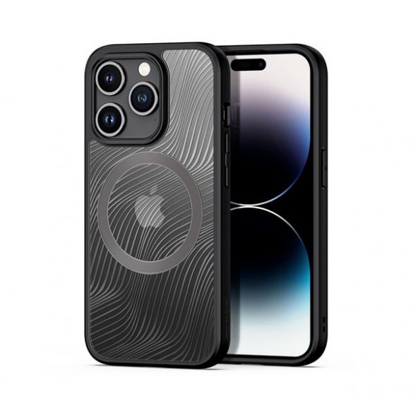 Protector de telefon din plastic DUX DUCIS AIMO (rezistență medie la impact, cadru din silicon, protecție pentru cameră, MagSafe, model ondulat) NEGRU Apple iPhone 15 Pro Max