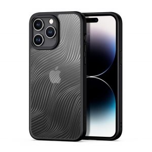 Protector de telefon din plastic DUX DUCIS AIMO (rezistenta la impact mediu, cadru din silicon, protectie camera, mat, model ondulat) NEGRU Apple iPhone 15 Pro Max