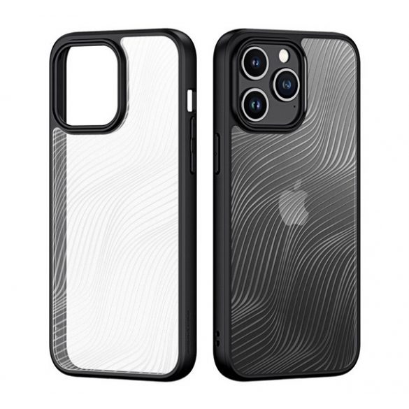 Protector de telefon din plastic DUX DUCIS AIMO (rezistență medie la impact, cadru din silicon, protecție pentru cameră, mat, model ondulat) NEGRU Apple iPhone 15 Pro