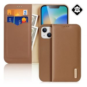 Husa DUX DUCIS HIVO in picioare, piele naturala (FLIP, deschidere laterala, functie suport de masa, suport card bancar, protectie RFID) MARO Apple iPhone 15 Plus