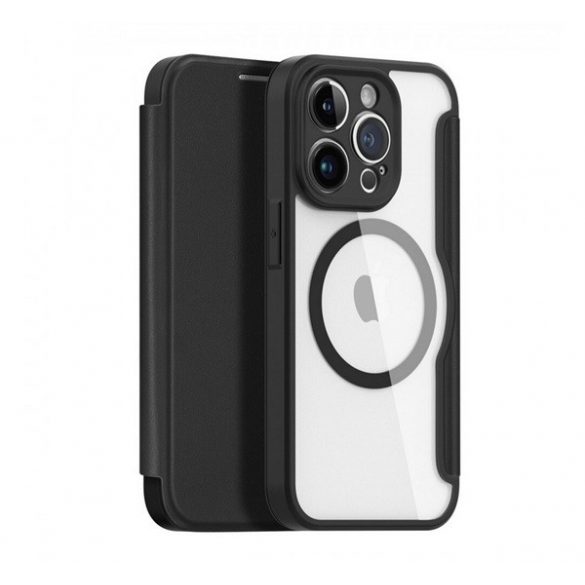 Husa DUX DUCIS SKIN X PRO in picioare, efect piele (FLIP, deschidere laterala, incarcare wireless, Magsafe) NEGRU Apple iPhone 15 Pro