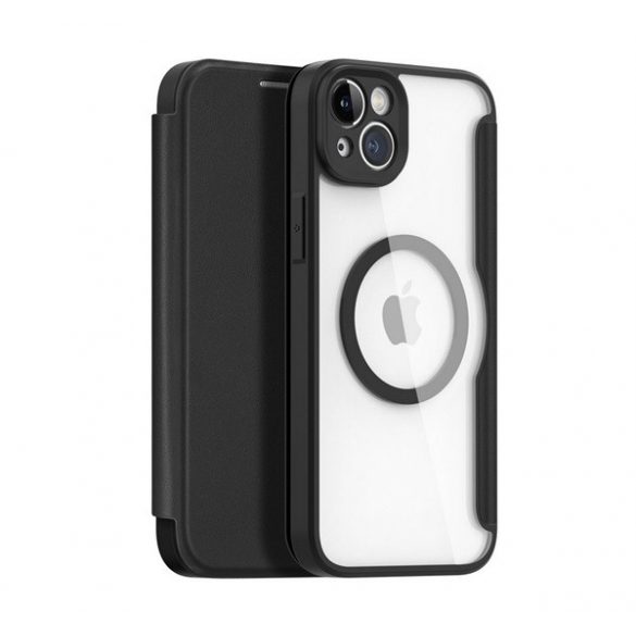 Husa DUX DUCIS SKIN X PRO in picioare, efect piele (FLIP, deschidere laterala, incarcare wireless, Magsafe) NEGRU Apple iPhone 15