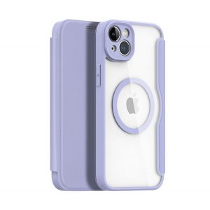 Husa DUX DUCIS SKIN X PRO in picioare, efect piele (FLIP, deschidere laterala, incarcare wireless, Magsafe) PURPLE Apple iPhone 15