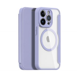 Husa DUX DUCIS SKIN X PRO in picioare, efect piele (FLIP, deschidere laterala, incarcare wireless, Magsafe) PURPLE Apple iPhone 15 Pro