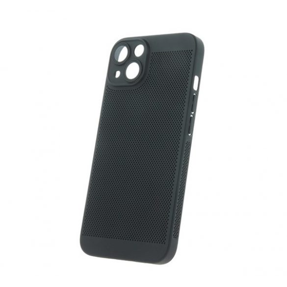 Protectie din plastic pentru telefon (respirabila, model perforat, protectie camera) NEGRU Apple iPhone 15