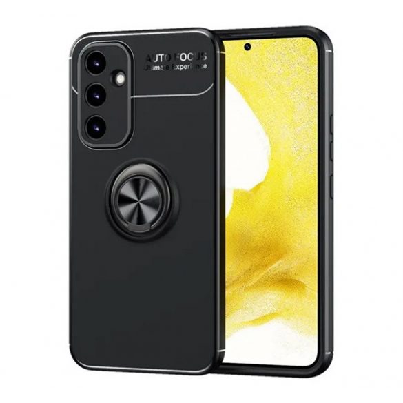 Protector de telefon din silicon (funcție suport de masă, inel de suport pentru telefon, rotire la 360°, placă metalică încorporată) NEGRU Samsung Galaxy A34 5G (SM-A346)