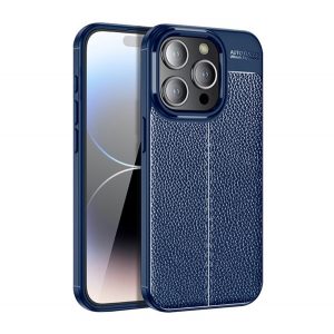 Protectie de telefon din silicon (rezistenta la impact mediu, efect piele, model de cusaturi) ALBASTRU INCHIS Apple iPhone 15 Pro