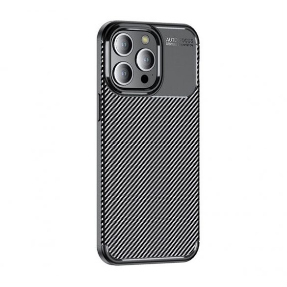 Protectie din silicon pentru telefon (rezistenta medie la impact, colt cu perna de aer, model carbon) NEGRU Apple iPhone 15 Pro Max