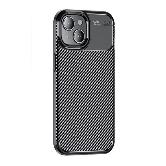 Protectie din silicon pentru telefon (rezistenta medie la impact, colt cu perna de aer, model carbon) NEGRU Apple iPhone 15 Plus