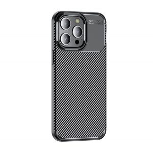 Protectie de telefon din silicon (rezistenta medie la impact, colt cu perna de aer, model carbon) NEGRU Apple iPhone 15 Pro