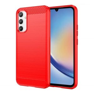 Protector de telefon din silicon (rezistență medie la impact, colț cu pernă de aer, periat, model carbon) ROȘU Samsung Galaxy A34 5G (SM-A346)