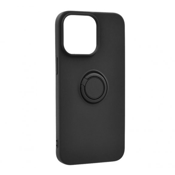 Protector de telefon din silicon (inel suport telefon, interior din microfibra de pluș, placă metalică încorporată, protecție pentru cameră) NEGRU Apple iPhone 15 Plus