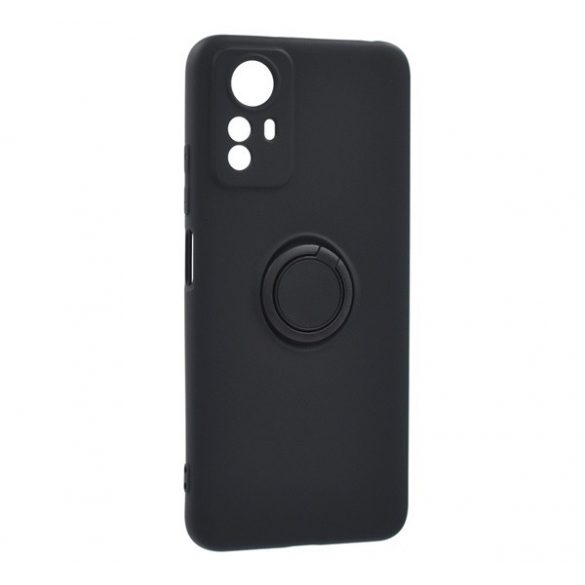 Protector de telefon din silicon (inel suport telefon, interior din microfibra de pluș, placă metalică încorporată, protecție pentru cameră) NEGRU Xiaomi Redmi Note 12S