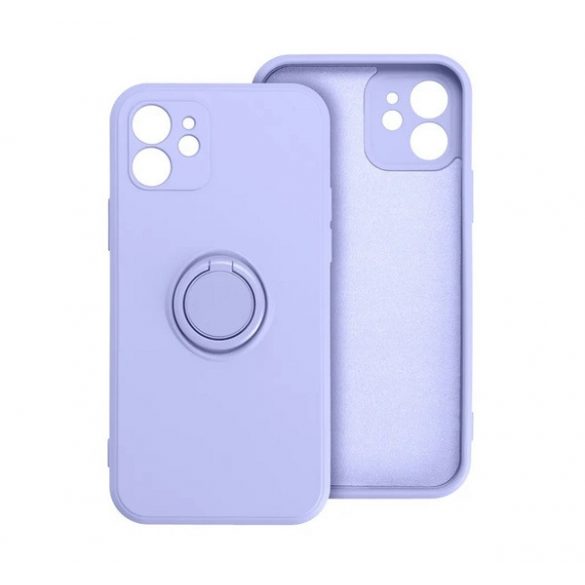 Protector de telefon din silicon (inel suport telefon, interior din microfibră de pluș, placă metalică încorporată, protecție pentru cameră) PURPLE Apple iPhone 15 Plus