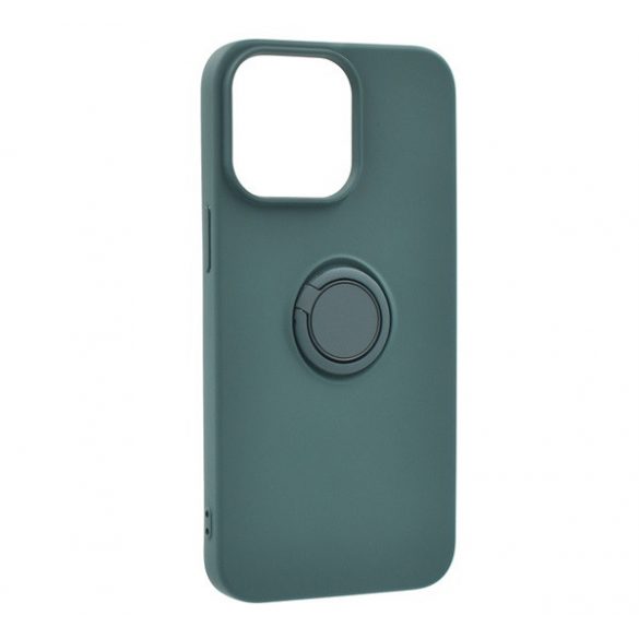 Protector de telefon din silicon (inel de suport pentru telefon, interior de pluș din microfibră, placă metalică încorporată, protecție pentru cameră) VERDE ÎNCHIS Apple iPhone 15 Pro Max