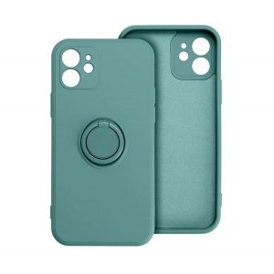 Protector de telefon din silicon (inel suport telefon, interior din microfibră de pluș, placă metalică încorporată, protecție pentru cameră) VERDE ÎNCHIS Apple iPhone 15 Plus