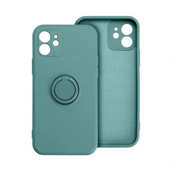 Protector de telefon din silicon (inel suport telefon, interior din microfibră de pluș, placă metalică încorporată, protecție pentru cameră) VERDE ÎNCHIS Apple iPhone 15 Pro