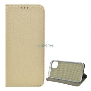 Carcasa in picioare, efect piele (FLIP, deschidere laterala, functie suport de masa, model romb) GOLD Apple iPhone 15 Pro